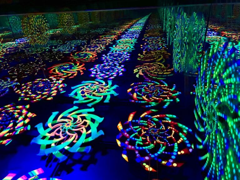 Spinning pinwheels appear to stretch into the distance.