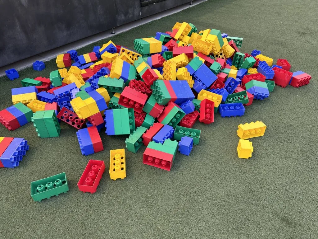 A pile of giant legos at the Container Park.