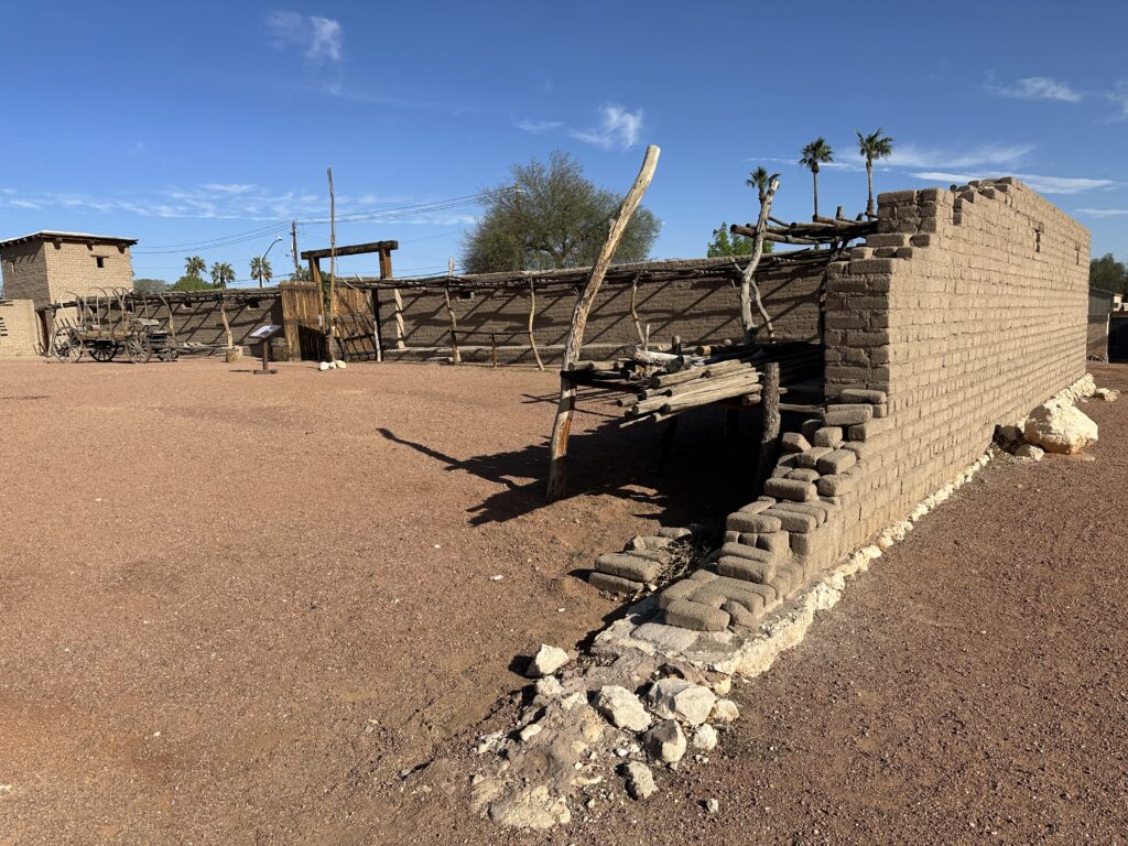 Crumbling exterior walls surrounding the Mormon fort site.
