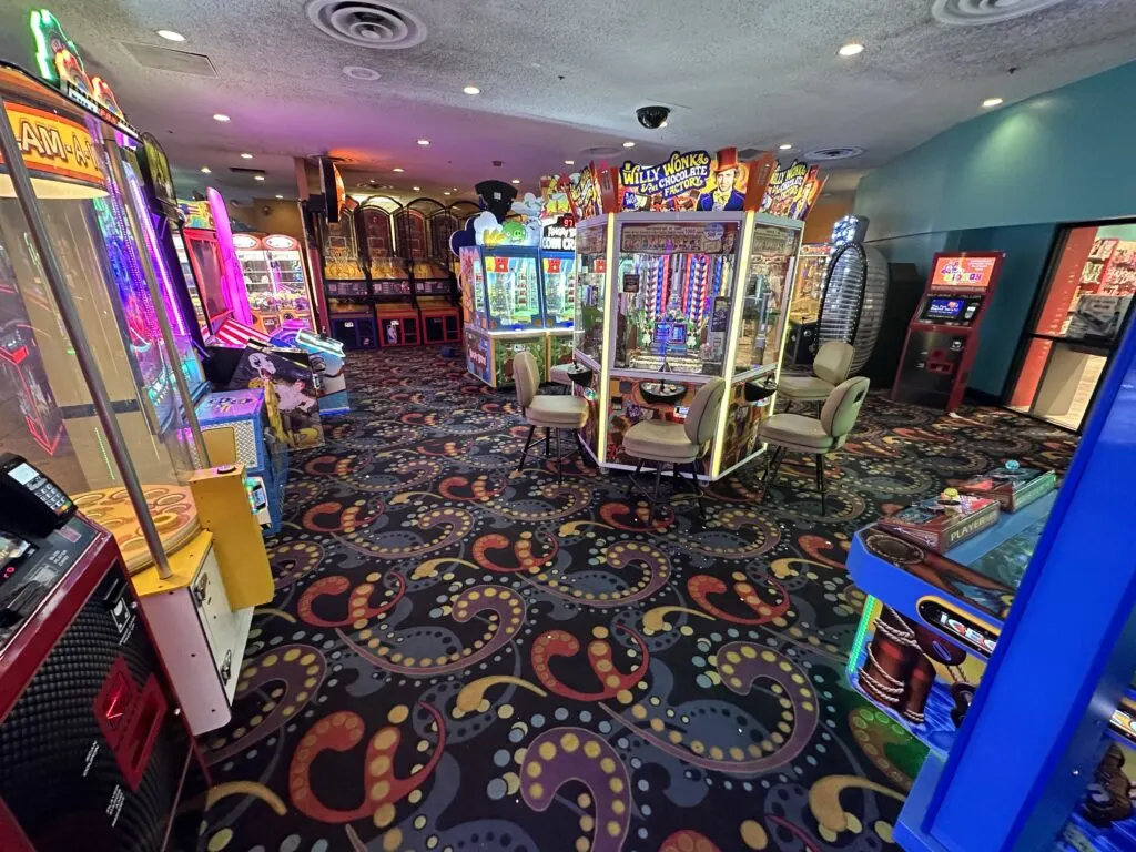 A room full of arcade games. 