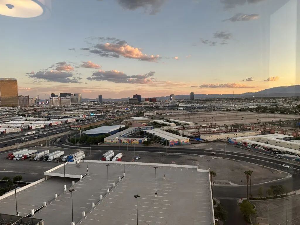 The view from the dining room window south, which includes several Strip resorts. 