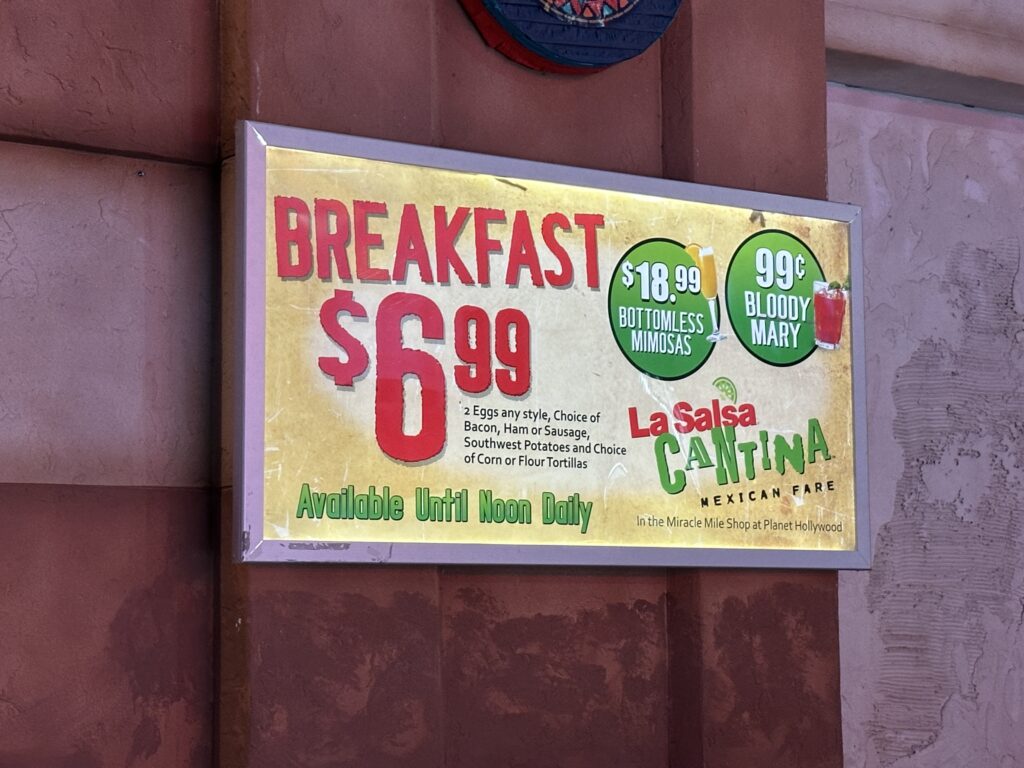 A sign advertising La Salsa Cantina's breakfast special. 