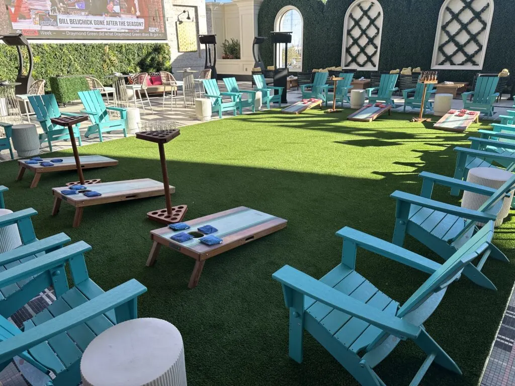 A closer look at the cornhole arena within The George. 