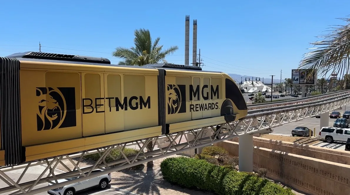 A free tram departing Excalibur on its way to Mandalay Bay.