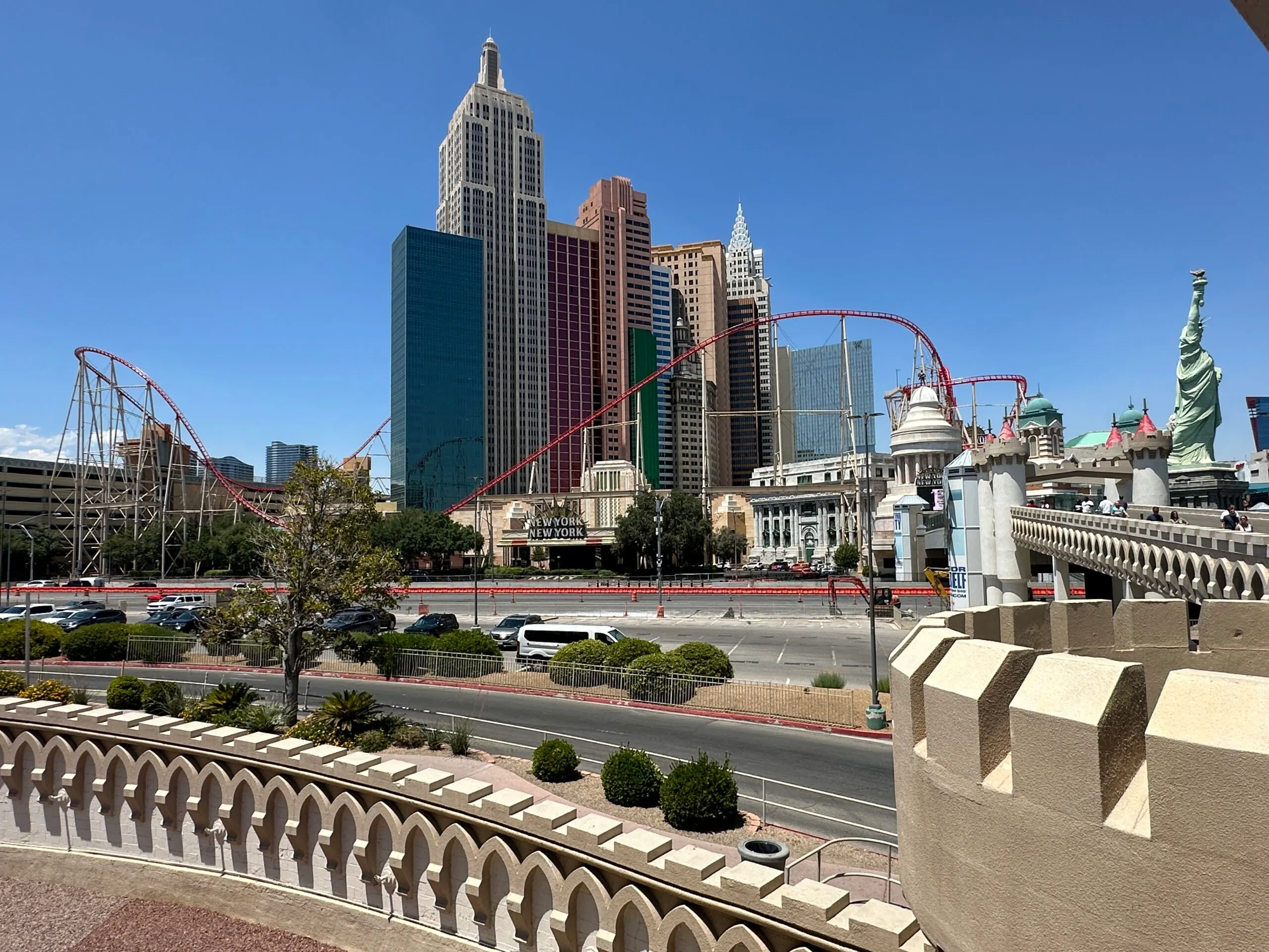 The exterior of New York New York Las Vegas from Excalibur.