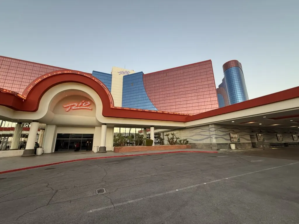 The exterior of Rio Las Vegas with the parking lot in the foreground.