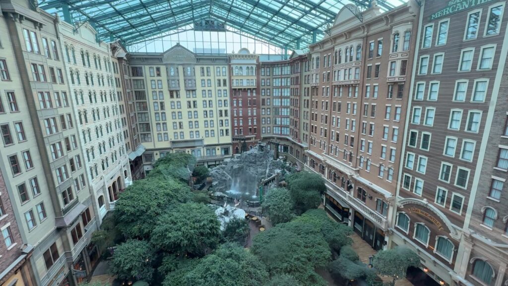 A view of Mystic Falls Park below from the elevator. 