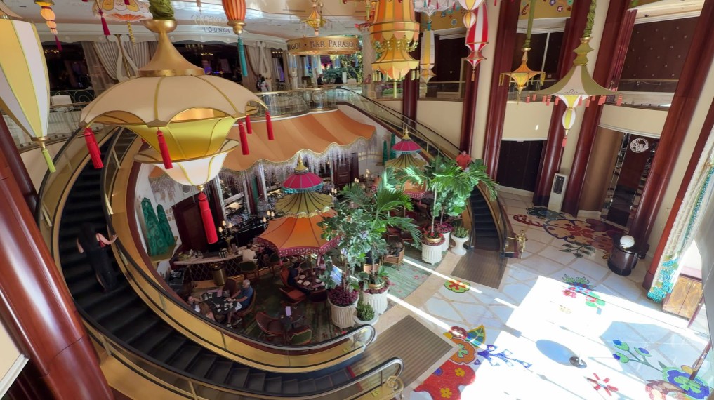 Bar Parasol from above - Hanging above the bar are decorative umbrellas. 