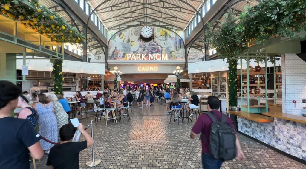 A bustling Eataly, with people milling about. 