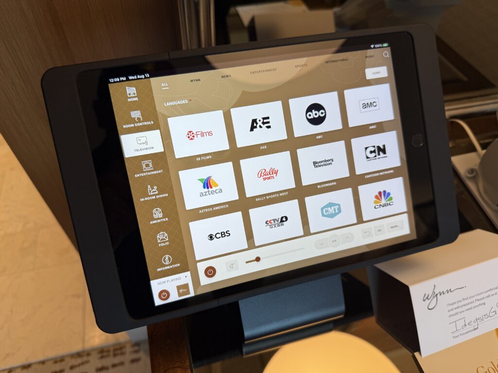 A tablet, displaying the TV channels that i can select from. 