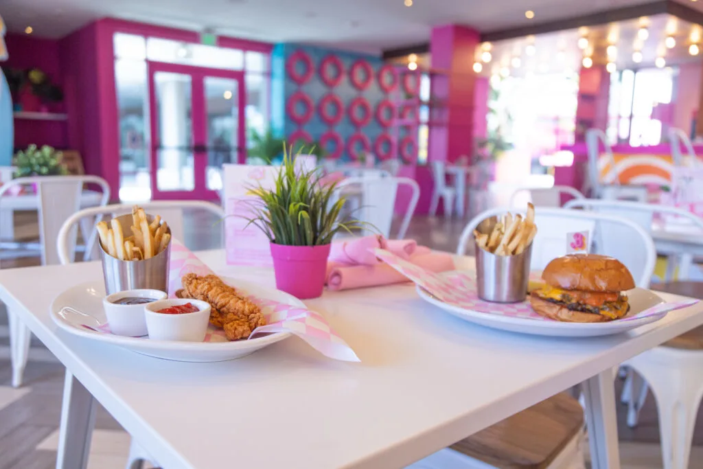 Plated food on a table at the Cafe. 