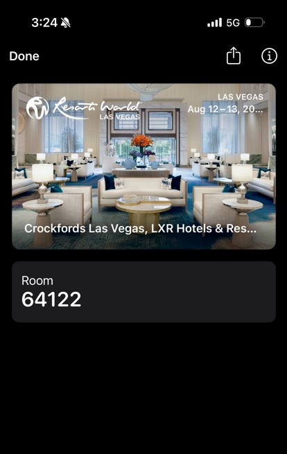 Screenshot of a digital room key as it would appear on your cell phone.