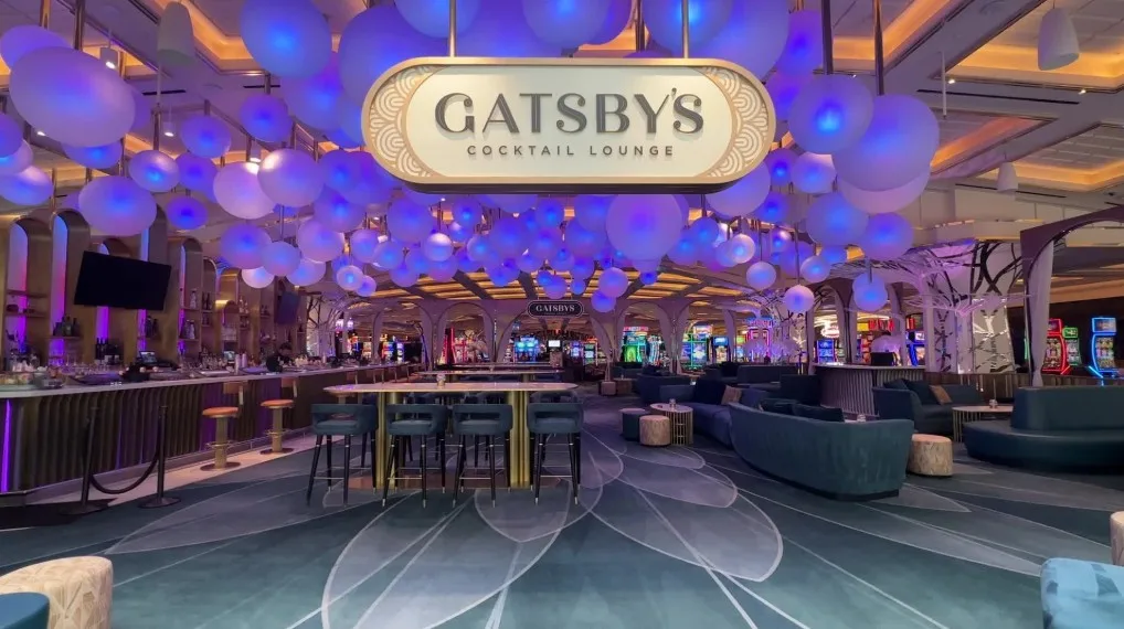 Gatsby's Lounge, which has illuminated decorative balls hanging from the ceiling.