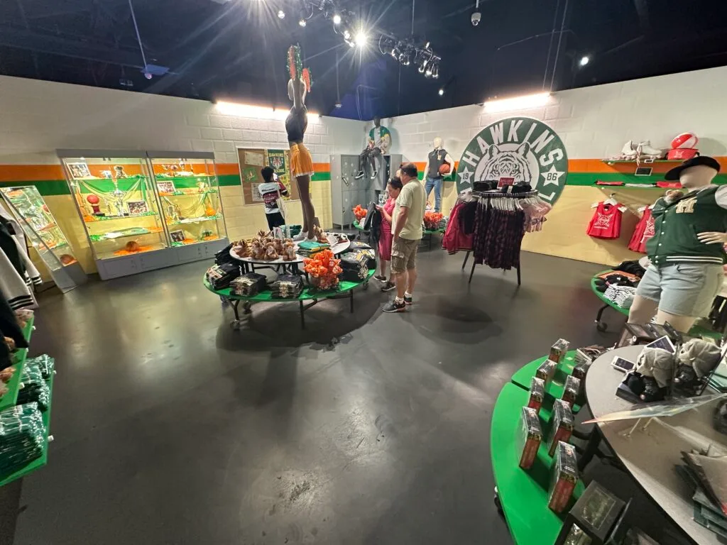 Hawkins HIgh School recreation, with HS branded merch for sale.