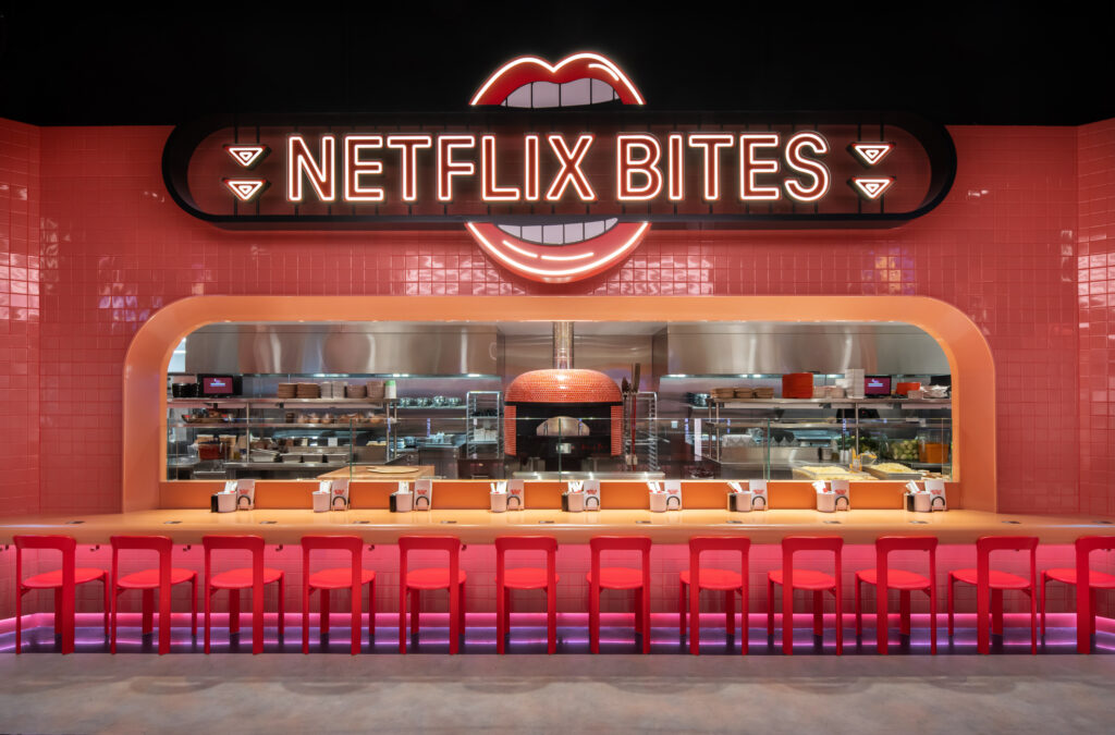 Netflix Bites counter which has stools lined up for seating.