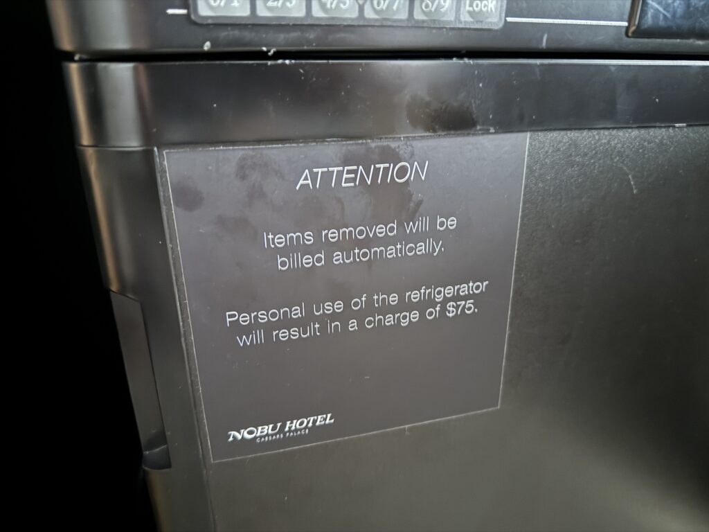A warning posted on the fridge that threatens a $75 fine if used for personal items.