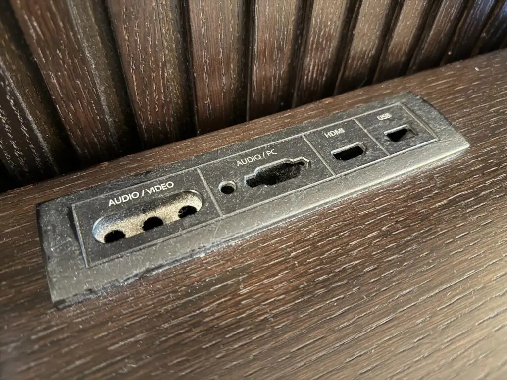 A TV input panel without any inputs, just empty holes.