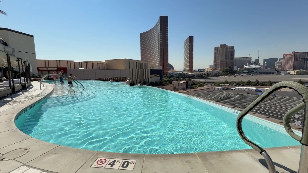 The lower invinity pool with a view of the Las Vegas Strip.