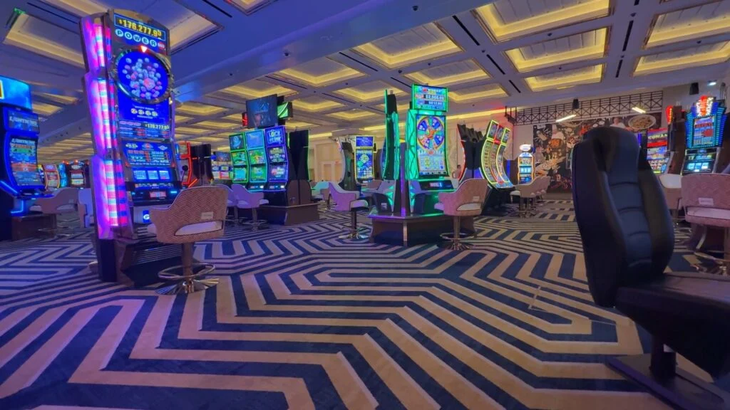 Slot machines on the casino floor. 