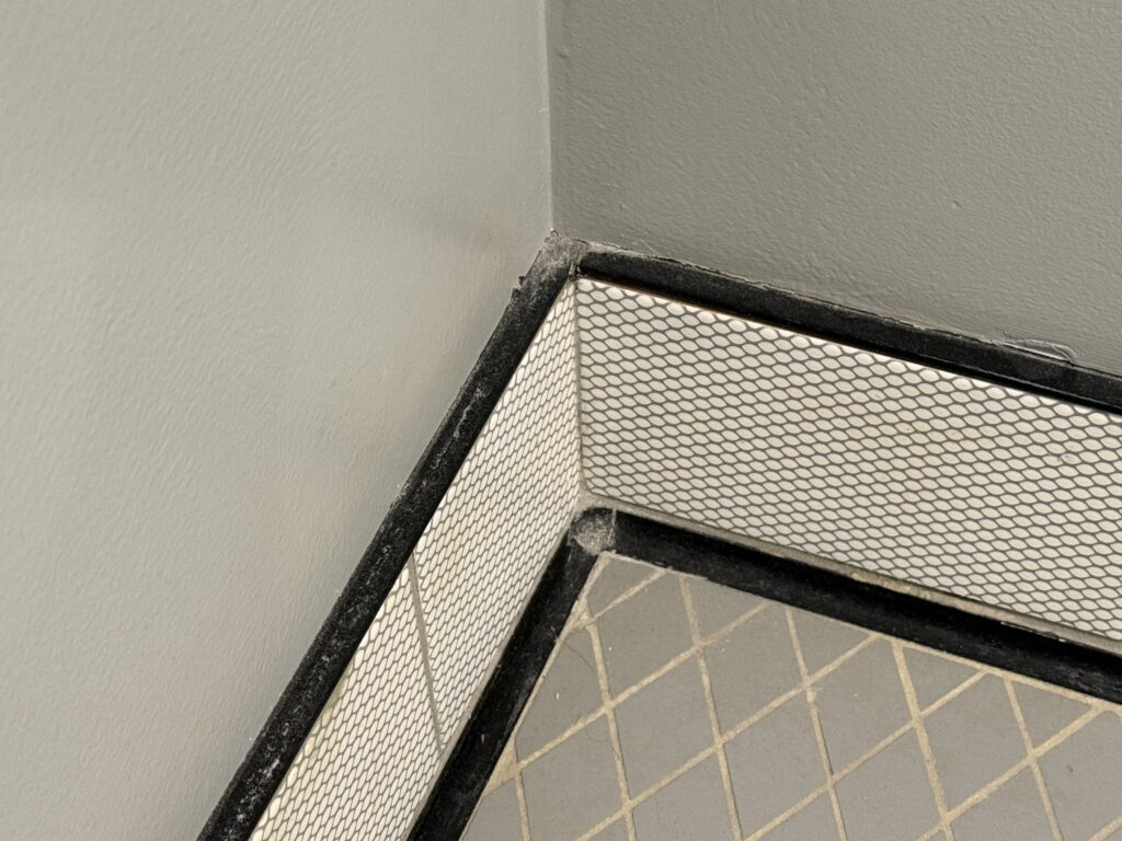 A corner of the bathroom with dust accumulation.