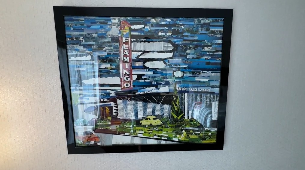 An abstract picture on the wall depicting an earlier incarnation of The Flamingo.