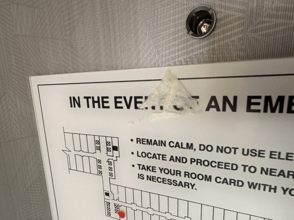 Sticker residue on the hotel door.