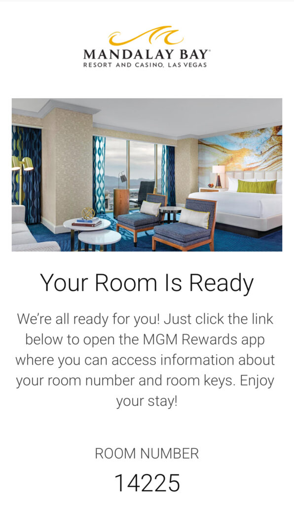 An email message letting me know my room was ready.
