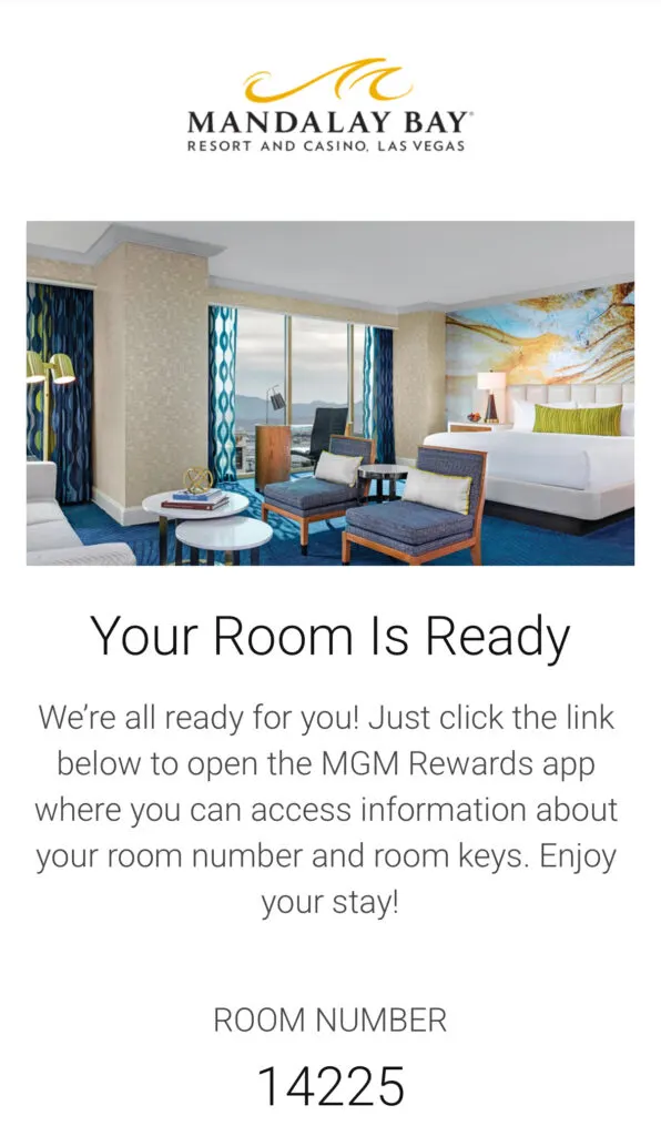 An email message letting me know my room was ready.