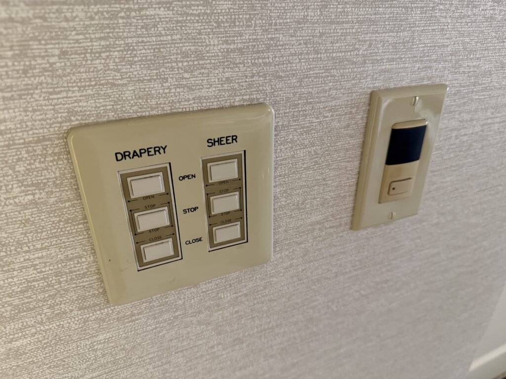 2 old, darkened, yellowed switches on the wall.