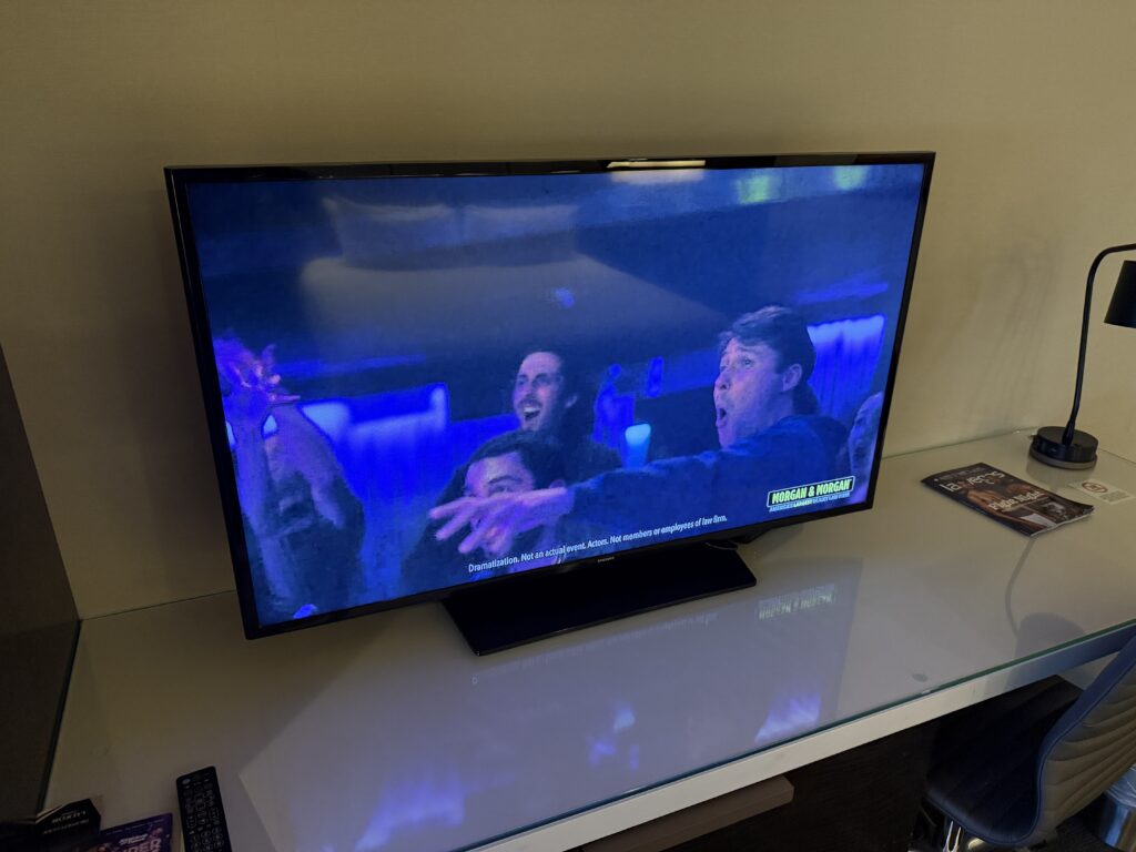 A TV on the counter.