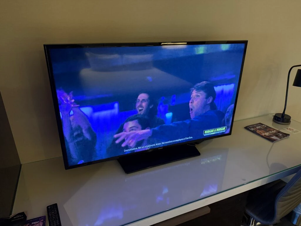 A TV on the counter.