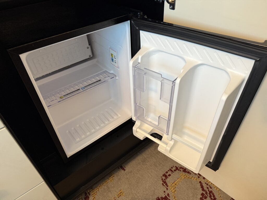 An empty mini fridge.