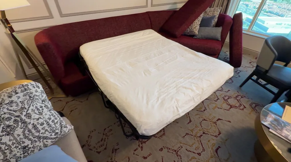 A pull out bed, which has been set up.