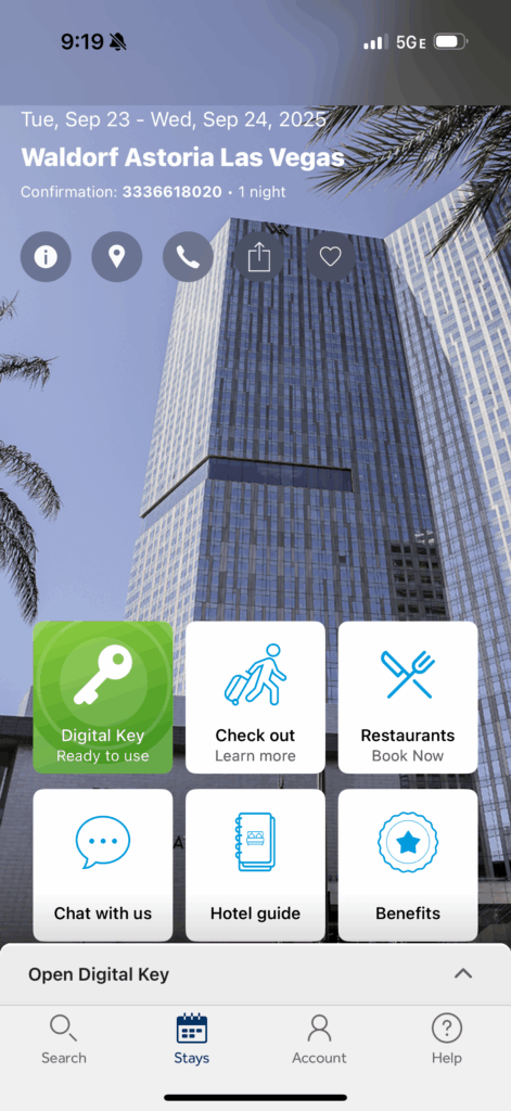 Screenshot of my digital room key.