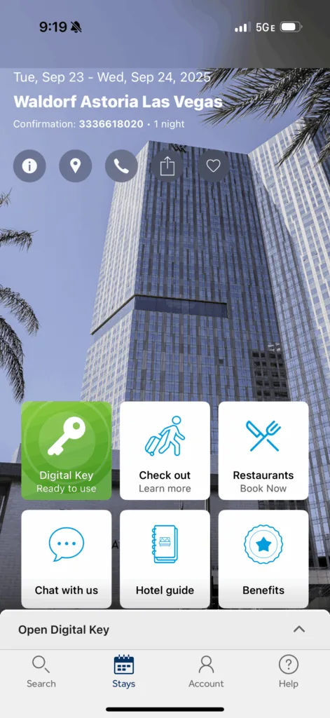 Screenshot of my digital room key. 