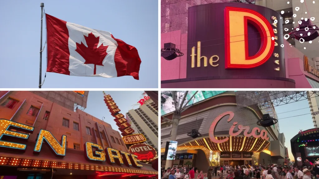 A feature image the shows a Canadian Flag, Circa, The D, and Golden Gate Las Vegas.