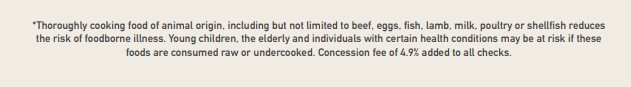 CNF fee fine print at the bottom of Beer Park's Menu.