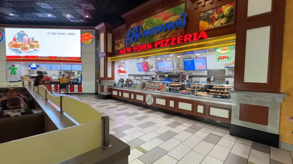 Exterior of Bonanno's Pizzeria in the food court. 