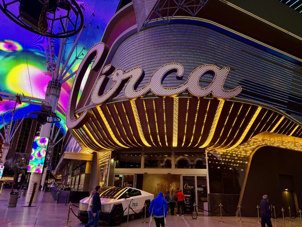 Circa's main entrance, with a giant CIRCA Sign above it.