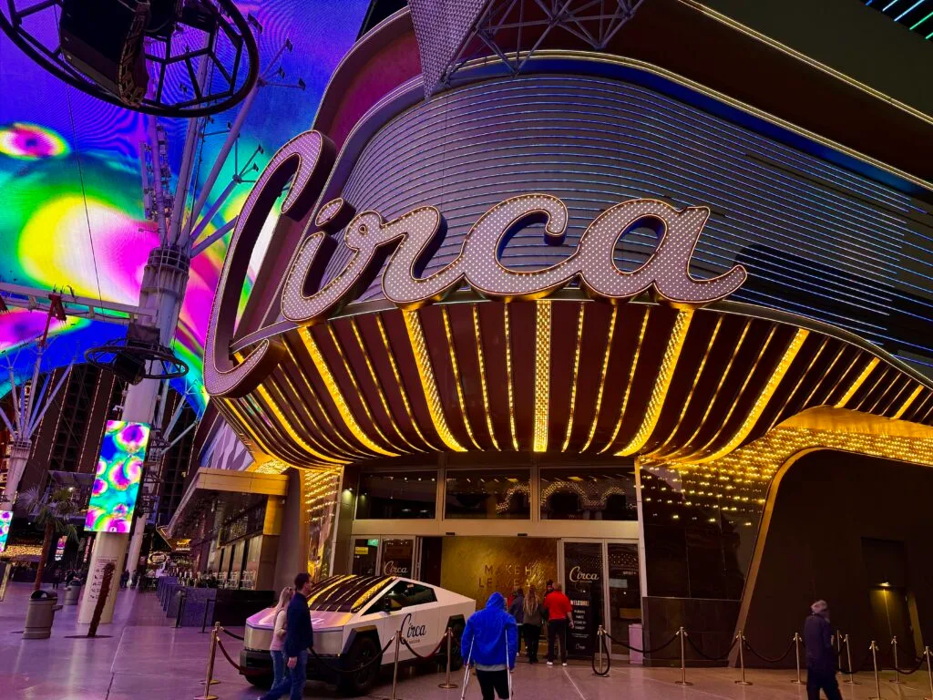 Circa's main entrance, with a giant CIRCA Sign above it.