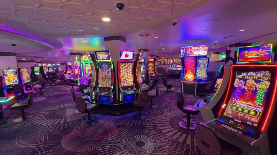 Slot machines on the casino floor at Harrah's Las Vegas.