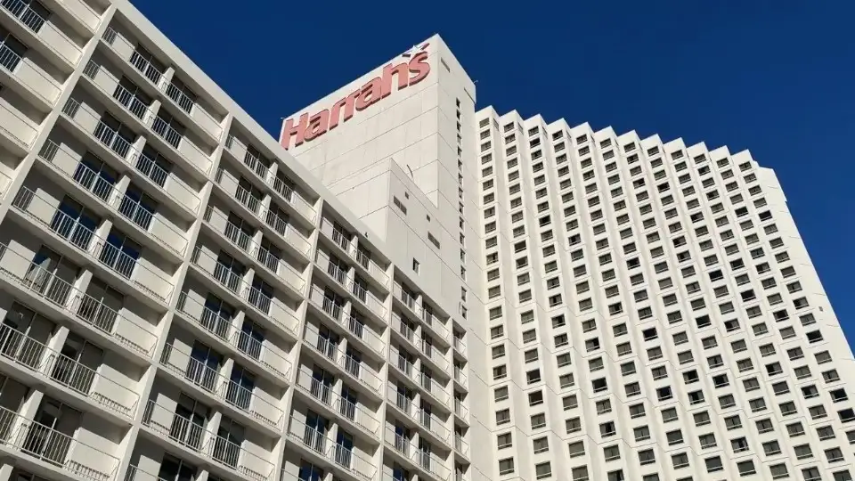 The view of Harrah's Hotel Tower from the pool
