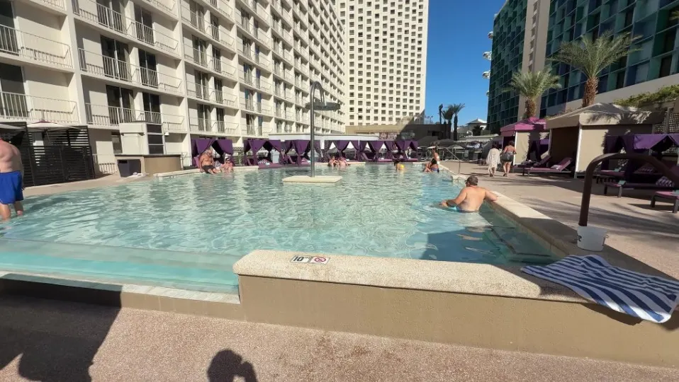 Another rectangular pool, but this one is only 10" deep and has a shower faucet in the middle of it. 