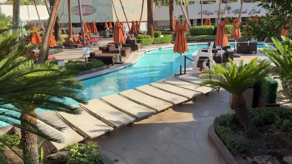 MGM's Lazy River cuts through seating. 