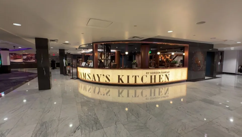 Exterior signage for Ramsay's Kitchen. 