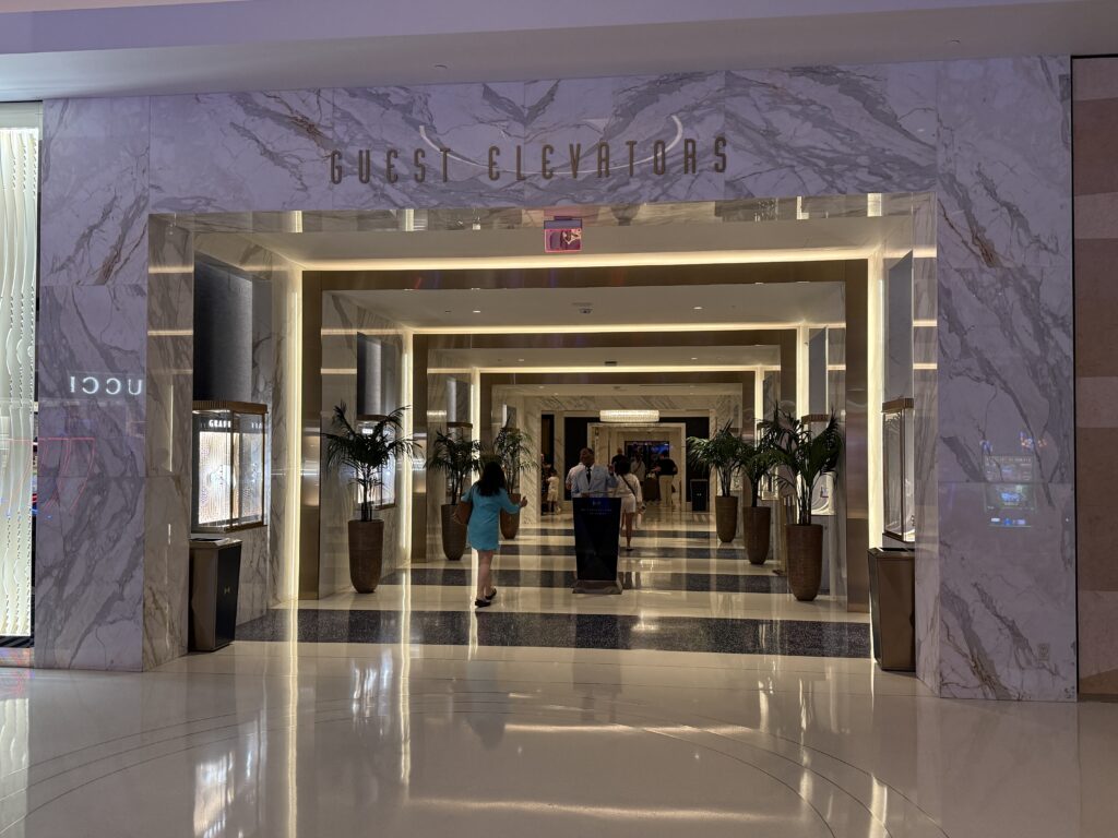 Main level elevator lobby as seen from the casino floor.
