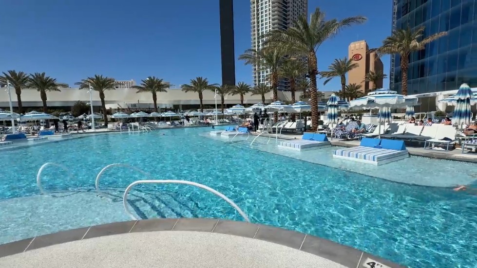 A pool with partially submerged seating.
