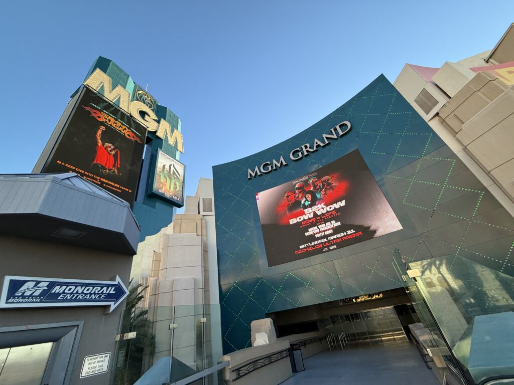 MGM Grand's entrance and sign during the day.