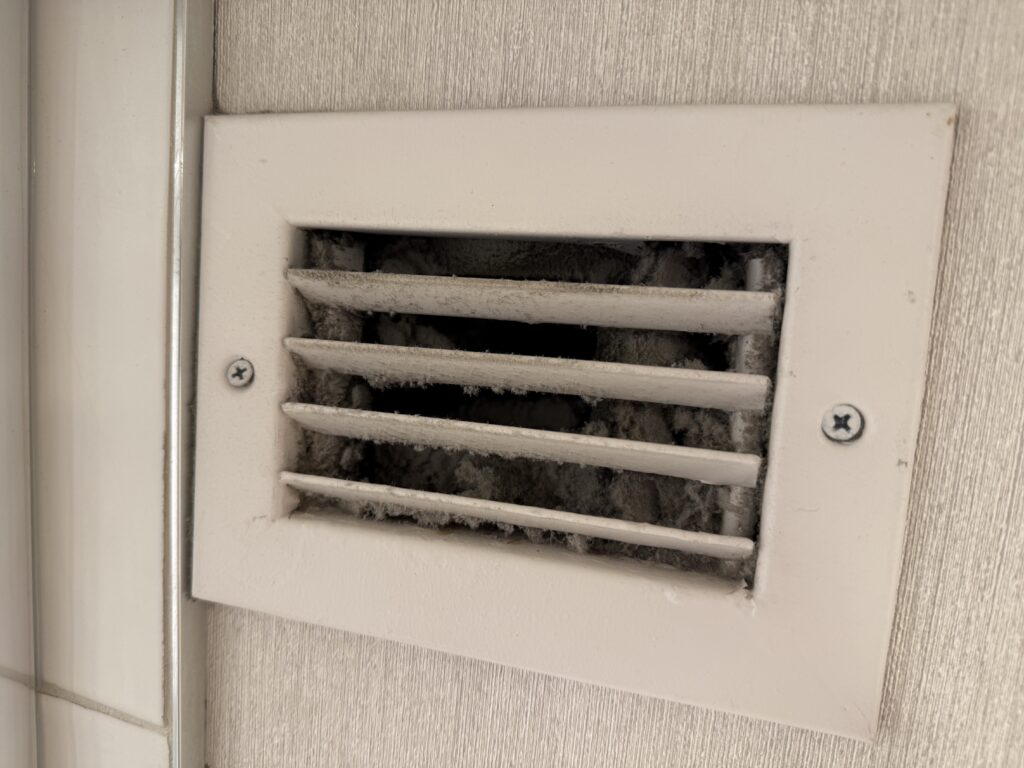 Dust accumlation in the bathroom vent.