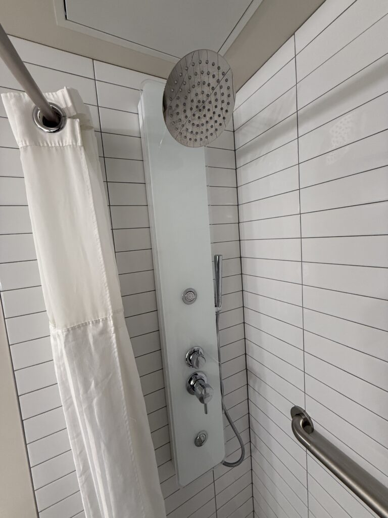 The shower sprayer and knob. Uniquely there are two body jets that you can turn on in the shower.